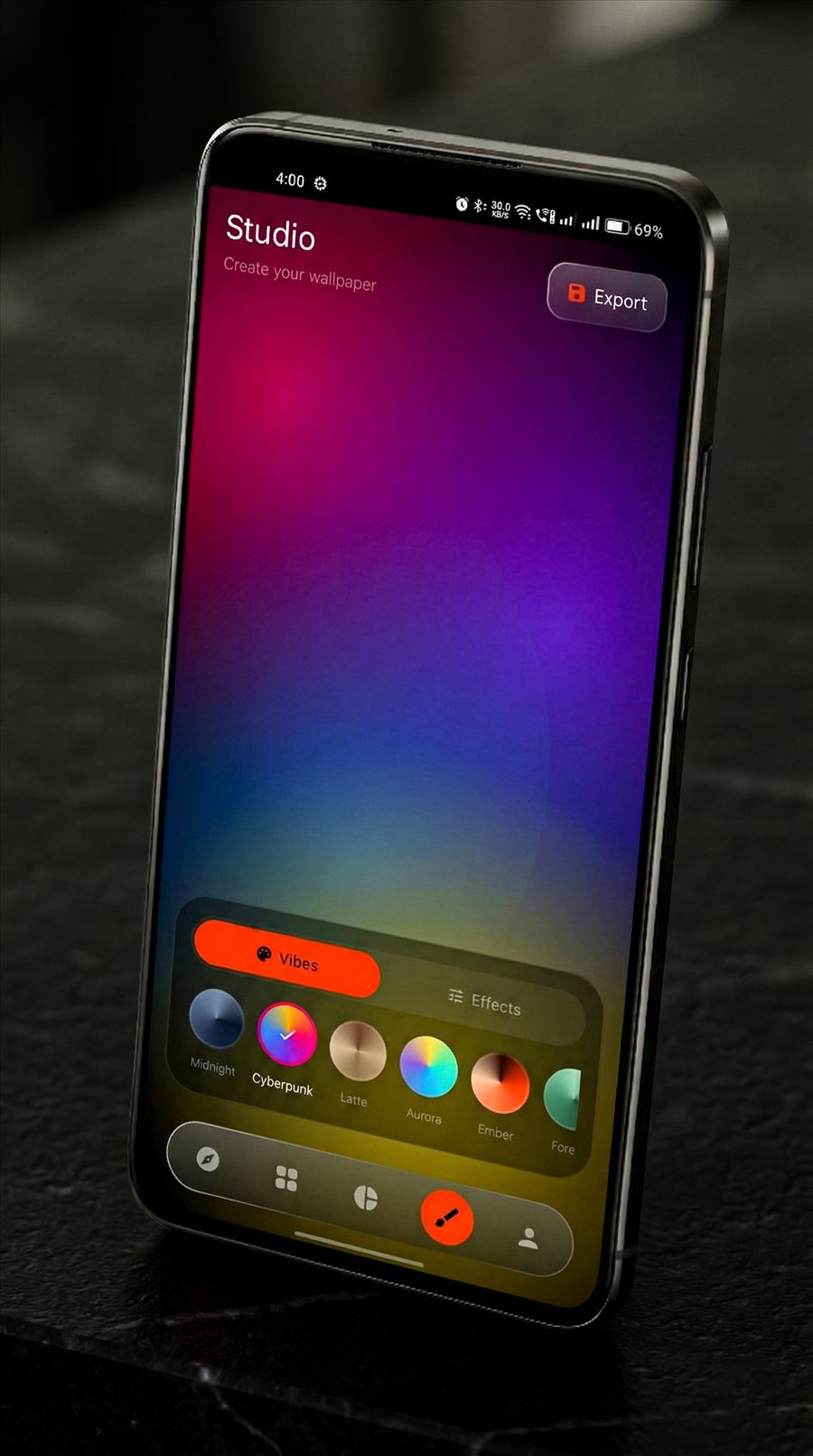Liquid Wallpapers studio screen on a phone
